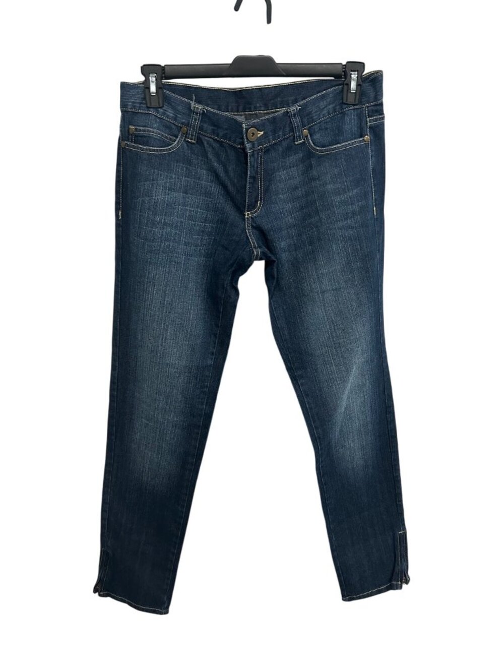 Kiabi Woman Dark Blue Denim Side Zippers Straight-Leg Jeans Size 42 Modern Edgy